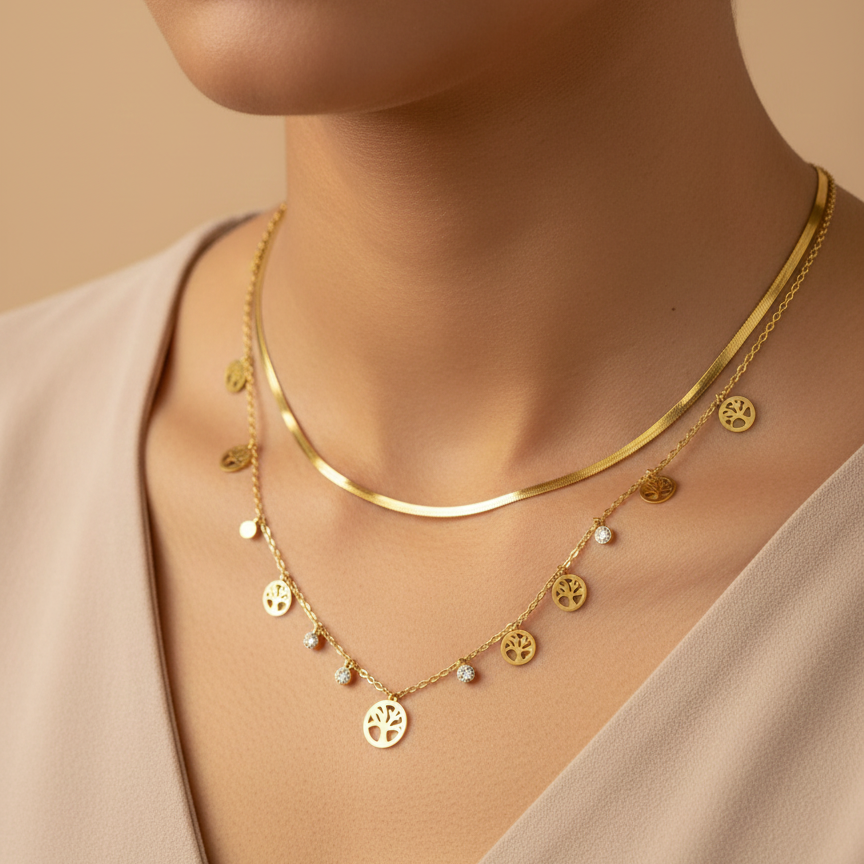 Double Layered Charm Necklace