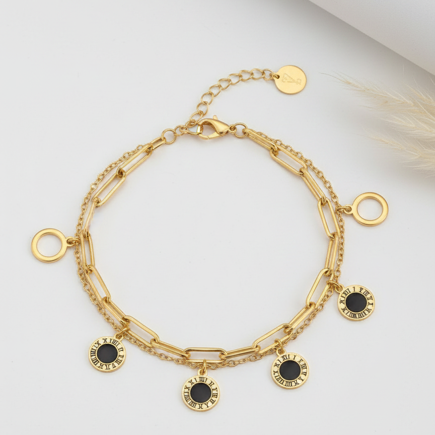 Roman Numeric Bracelet (Black stone)